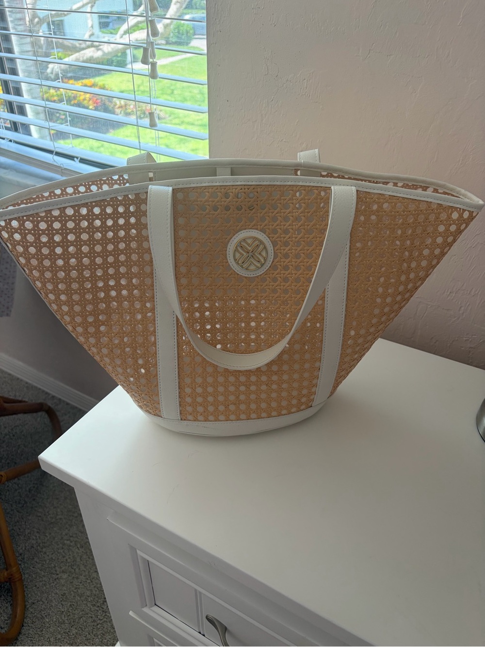 Lilly Pulitzer Woven Straw Tote Bag with White Trim - Beach-Ready Style